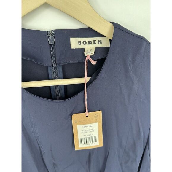NEW Boden Pleated Midi Dress Size 8 Navy Blue Pockets - Picture 2 of 5
